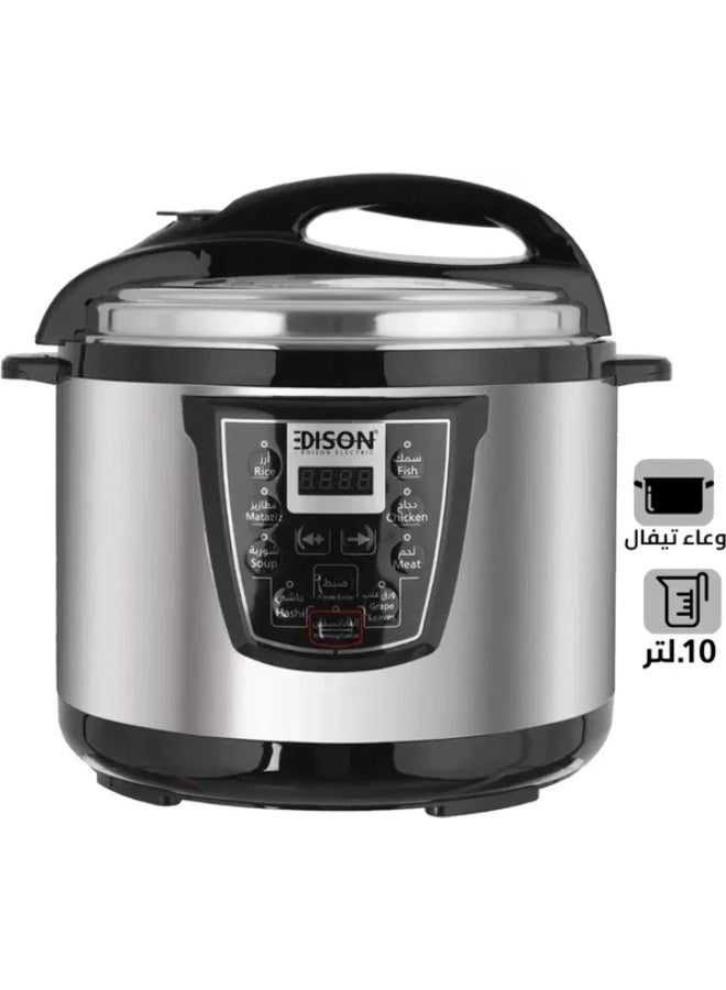 اديسون قدر ضغط كهربائي إديسون، وعاء داخلي تيفال، 1600 واط، 10 لتر، 8 وظائف طبخ، VT-1002D - فضي اسود - Image 1